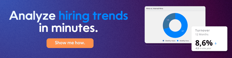 Dashboard showing hiring trends and turnover rates with a button labeled 'Show me how