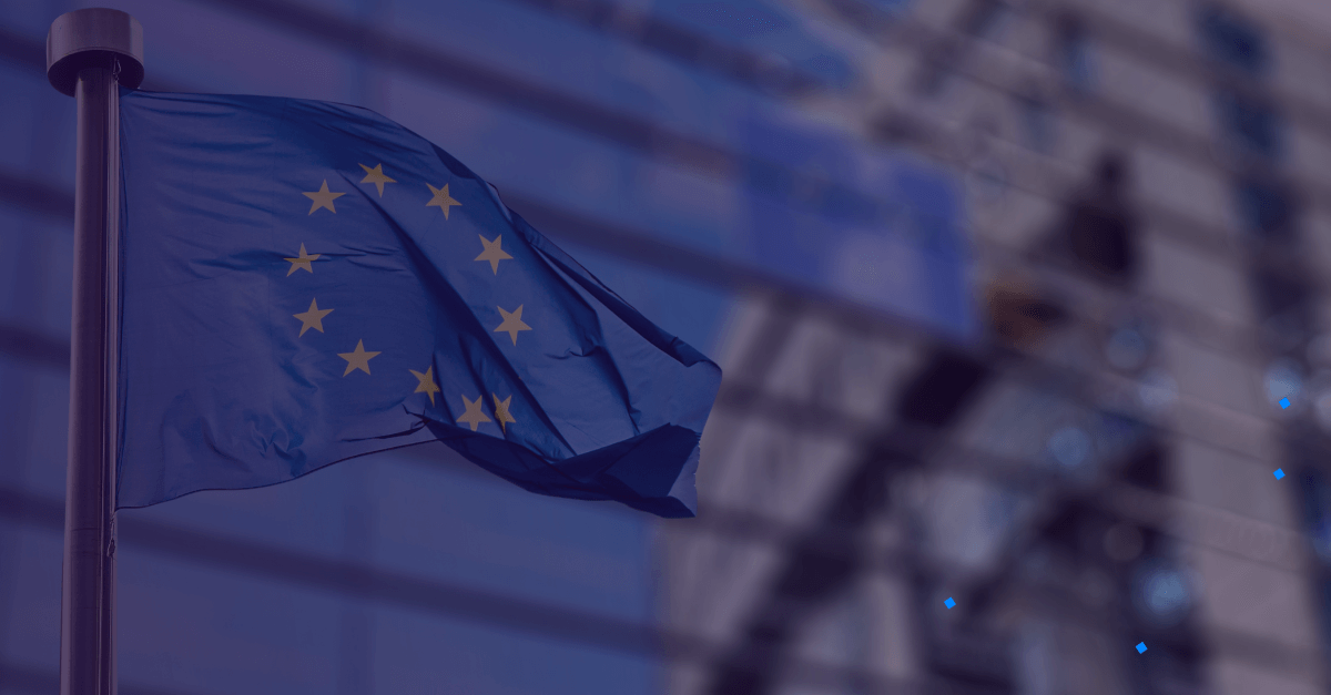 An image of the european union flag with Crunchr colors over it