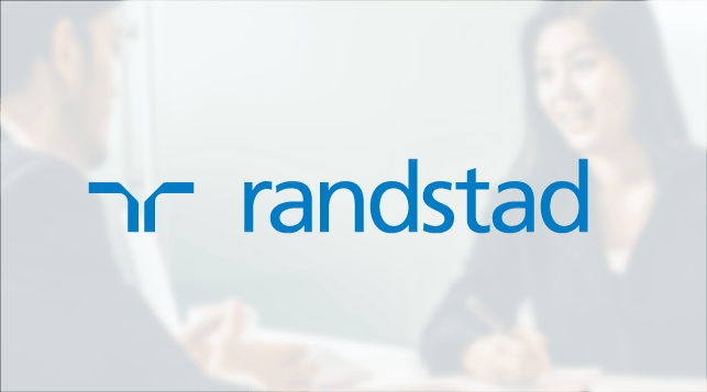 Randstad logo with two people interviewing behind