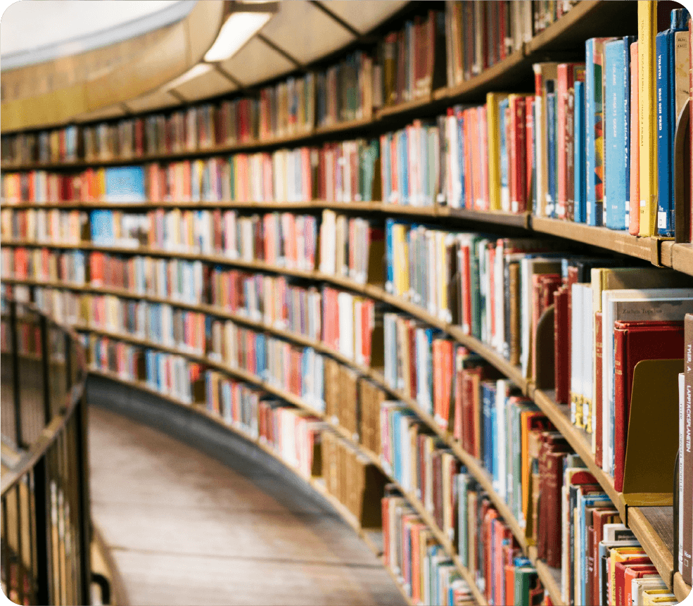 Academic library showing a large shelf of books