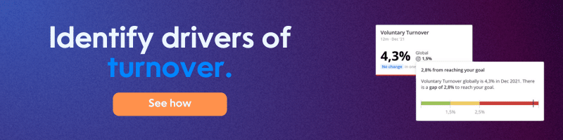 Banner promoting Crunchr's ability to identify drivers of turnover, featuring a call-to-action button labeled 'See how' and visual metrics on voluntary turnover rates."