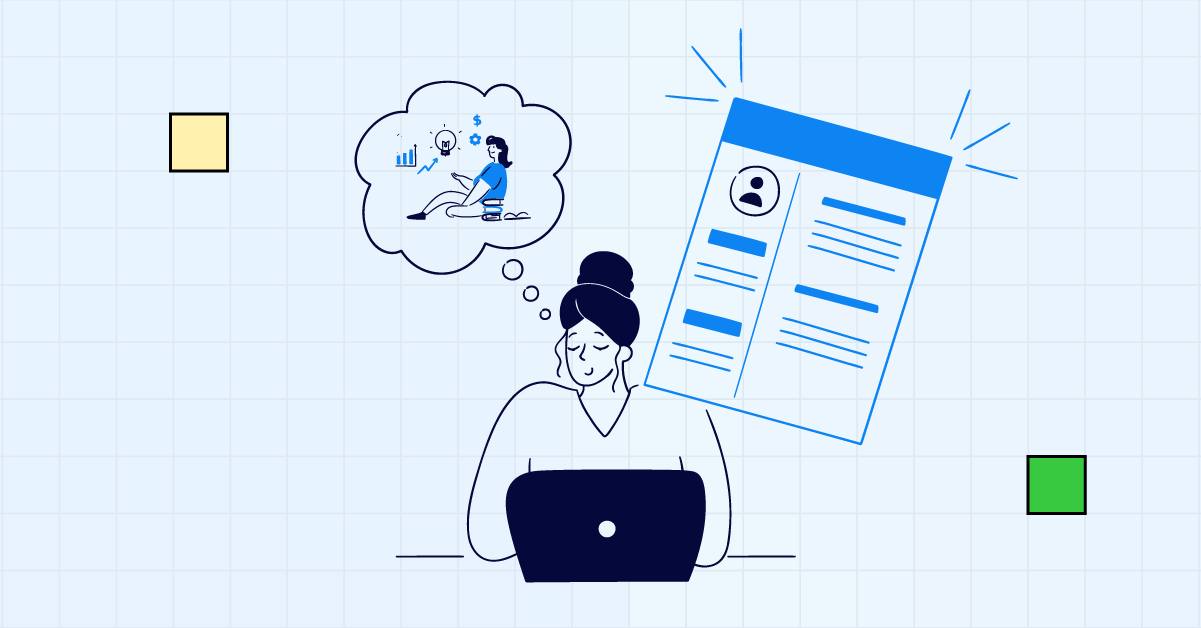 Illustration of a recruiter analyzing a candidate's resume with insights on recruitment analytics.