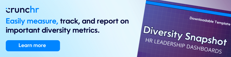 Downloadable Diversity Snapshot template by Crunchr for measuring and tracking key diversity metrics in HR leadership dashboards.