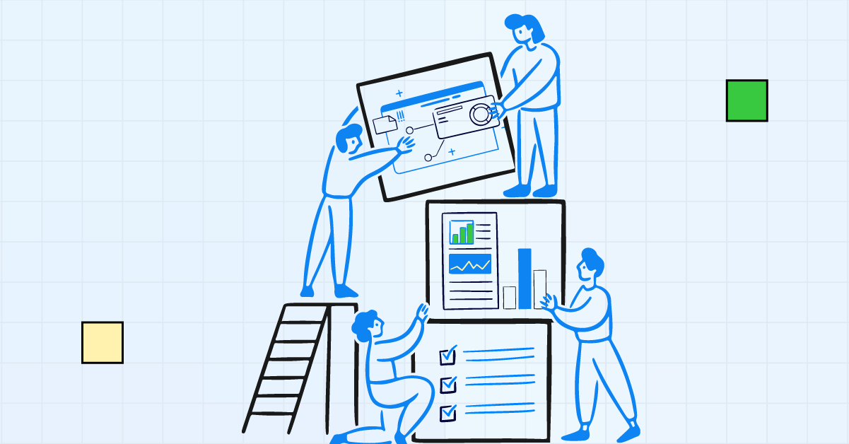 Illustration of a team working together to build HR analytics solutions, symbolizing collaboration and the development of an organization's analytics maturity.