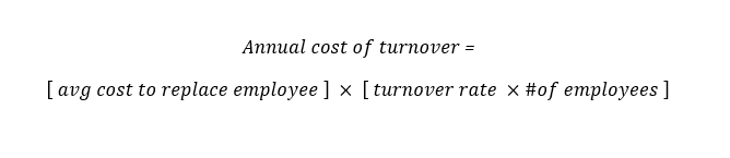 A formula for calculting the annual cost of turnover at your organization.